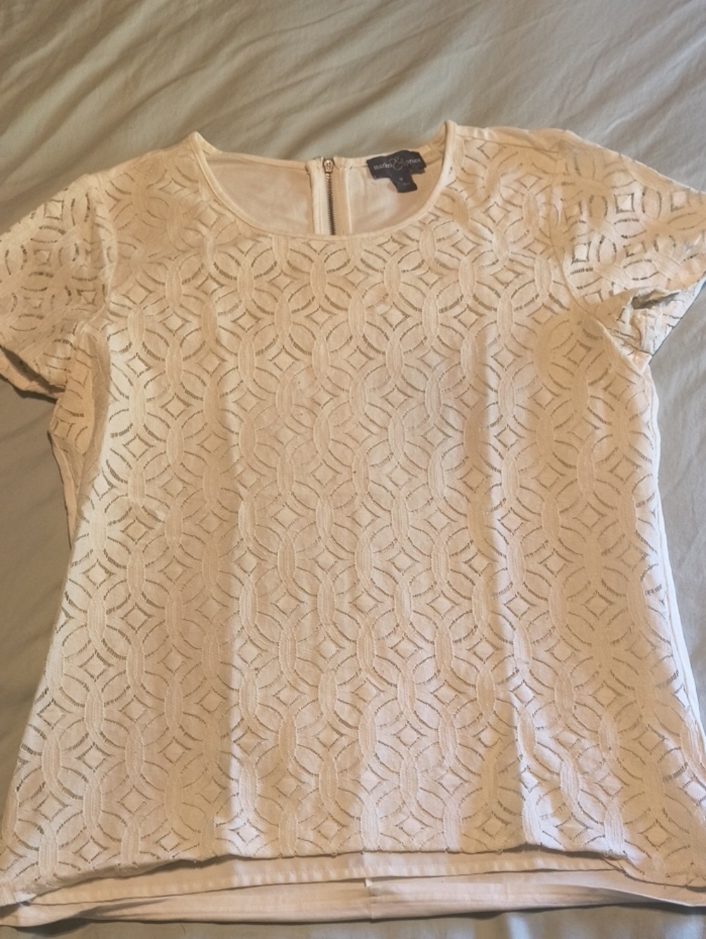 Cream Geometric Lace Short Sleeve Top